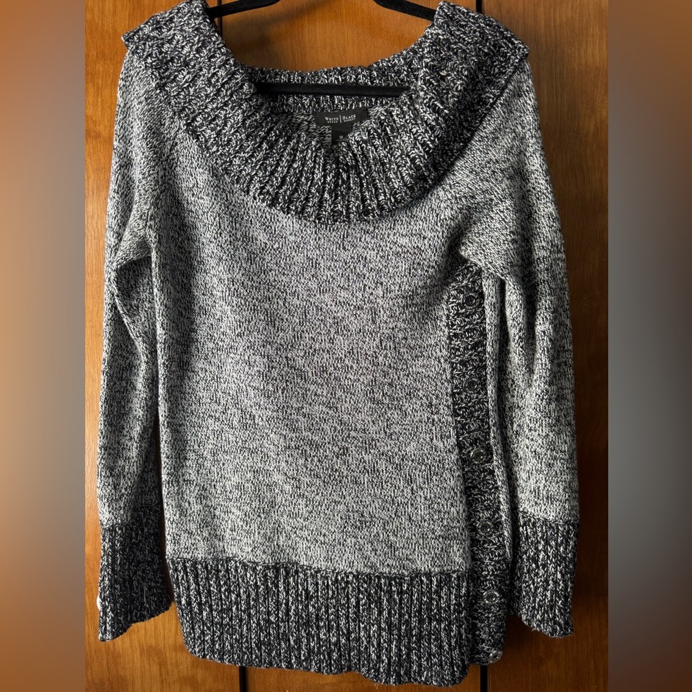 VGC, WHBM Off The Shoulder Black and Grey Sweater,Size Medium